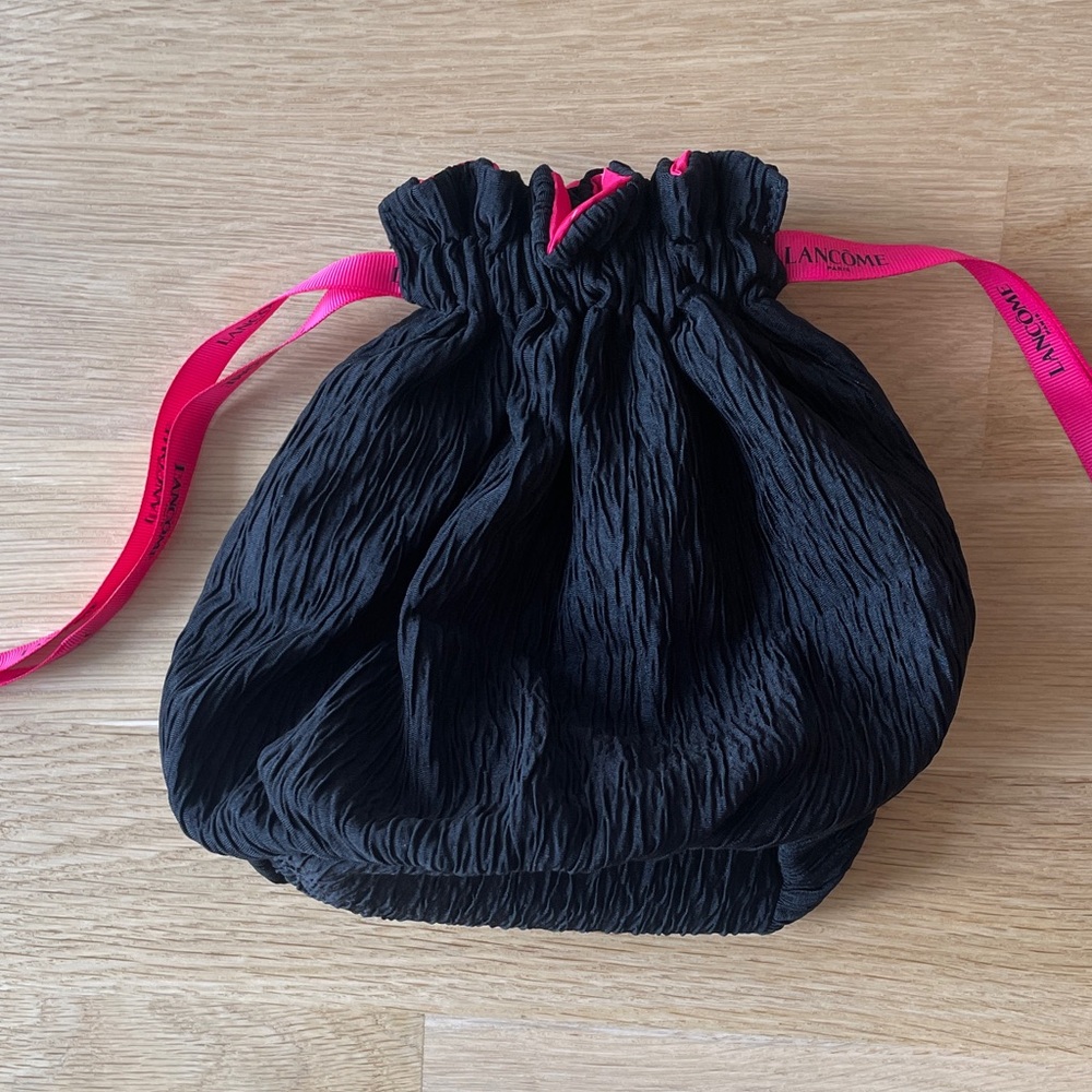 Lancome Black and Pink Drawstring Cosmetic Bag